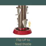 2-In-1 Hinged-Port Birdfeeder 6 Perch Red: Flip up to feed thistle