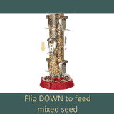 2-In-1 Hinged-Port Birdfeeder 6 Perch Red: Flip down to feed mixed seed.