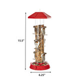 2-In-1 Hinged-Port Birdfeeder 6 Perch Red: dimensions 15.5" tall, 6.25" wide
