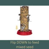 2-In-1 Hinged-Port Birdfeeder 4-Perch Red: Flip down to feed mixed seed.