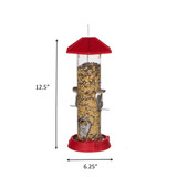2-In-1 Hinged-Port Birdfeeder 4-Perch Red: Dimensions 12.5" tall, 6.25" wide.
