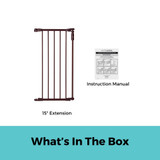 6-Bar Bronze Extension for Deluxe Decor or Gathered Home Gate: What's in the box - 15" extension, instruction manual.