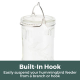 Stargazer Glass 26 oz. Hummingbird Feeder: Built-in hook - easily suspend your hummingbird feeder from a branch or hook.