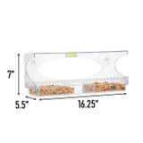 North States Nature's Yard Large Clear Choice Window Birdfeeder dimensions 7" tall, 16.25" wide, 5.5" long