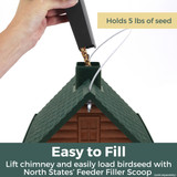 Log Cabin Birdfeeder: Holds 5 lbs. of seed. Easy to fill - lift chimney and easily load birdseed with North States' Feeder Filler Scoop.