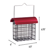 Crimson Double Suet Feeder dimensions: 4" wide, 6.5" wide, 6.75" high