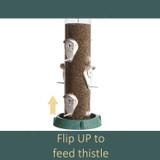 2-In-1 Hinged-Port Birdfeeder 6-Perch Green: Flip up to feed thistle