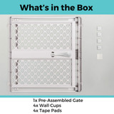 Supergate Explorer: What's in the box - 1x pre-assembled gate, 4x wall cups, 4x tape pads.