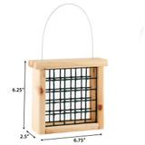 Heavy-Duty Suet Birdfeeder dimensions: 6.25" tall, 2.5" deep, 6.75" wide