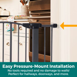 5442 Wide Deco EasyPass Pet Gate with Auto Close: Easy Pressure-Mount Installation - No tools required and no damage to walls! Perfect for hallways, doorways, and more.