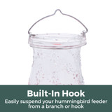 In Bloom Glass 32 Oz. Hummingbird Feeder: Built-in hook - easily suspend your hummingbird feeder from a branch or hook.
