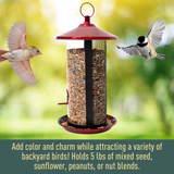 Crimson 2-Way Seed Feeder: Add color and charm while attracting a variety of backyard birds! Holds 5 lbs. of mixed seed, sunflower, peanuts, or nut blends.