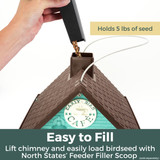 Early Bird Cafe Birdfeeder: Holds 5 lbs. of seed. Easy to fill - lift chimney and easily load birdseed with North States' Feeder Filler Scoop.