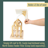 Holds 4.5 lbs. of seed - simply lift roof to fill. Easily load birdseed using North States Feeder Filler Scoop (sold separately)