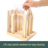 Lift clear plastic windows for easy cleaning