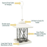 North States Nature's Yard Artisan Lantern Feeder: Squirrel Proof Cable for Hanging, Durable wood construction, lift roof to easily fill feeder, clear plastic window to monitor seed levels, large seed tray for more birds to perch.