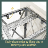 North States Nature's Yard Artisan Lantern Feeder: easily clean feeder by lifting tabs to remove plastic windows.