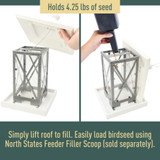 North States Nature's Yard Artisan Lantern Feeder: Holds 4.25 lbs of seed. Simply lift roof to fill. Easily load birdseed using North States Feeder Filler Scoop (sold separately).
