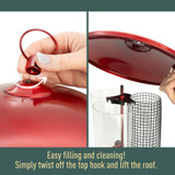 Easy filling and cleaning! Simply twist off the top hook and lift the roof.