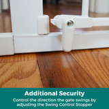 Extra-Tall & Wide Petgate Passage White - additional security. Control the direction of the gate swings by adjusting the Swing Control Stopper.