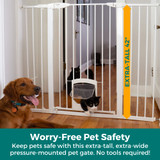 Extra-Tall & Wide Petgate Passage White - worry-free pet safety. Keep pets safe with this extra-tall, extra-wide pressure-mounted pet gate. No tools required!