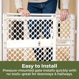 Toddleroo Renew Recycled Plastic Gate Pure White - easy to install. Pressure-mounted gate installs quickly with no tools - great for doorways & hallways. Toddleroo Renew Recycled Plastic Gate Pure White - easy to install. Pressure-mounted gate installs quickly with no tools - great for doorways & hallways.