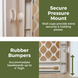 Toddleroo Renew Recycled Plastic Gate Sandstone - secure pressure-mount. Wall cups provide extra security & holding power. Rubber bumpers accommodate baseboards up to 4" high.  Toddleroo Renew Recycled Plastic Gate Sandstone - secure pressure-mount. Wall cups provide extra security & holding power. Rubber bumpers accommodate baseboards up to 4" high.