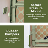 Toddleroo Renew Recycled Plastic Gate Sea Grass Green- secure pressure-mount. Wall cups provide extra security & holding power. Rubber bumpers accommodate baseboards up to 4" high.  Toddleroo Renew Recycled Plastic Gate Sea Grass Green- secure pressure-mount. Wall cups provide extra security & holding power. Rubber bumpers accommodate baseboards up to 4" high.