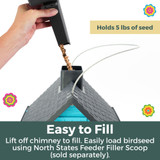 Fiesta Blue Cottage Birdfeeder holds 5 lbs. of seed and is easy to fill. Lift off chimney to fill. Easily load birdseed using the North States Feeder Filler Scoop (sold separately)