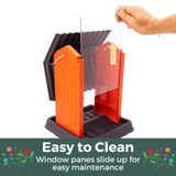Fiesta Red Hopper Birdfeeder is easy to clean. Window panels slide up for easy maintenance.