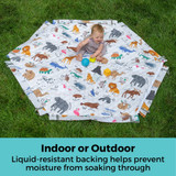 SecureMat Animal ABC Hexagon Play Mat: Indoor or Outdoor - liquid-resistant backing helps prevent moisture from soaking through.