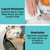 Superyard® Nook Play Yard with Animal ABC SecureMat: Liquid-Resistant - quilted fabric helps keep floors dry and scratch-free. Washable - machine washable for easy clean-up of spills or accidents.