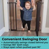 StepSafe Auto-Close Gate Black: Convenient Swinging Door - automatically swings closed behind you, swings 180 degrees both ways, stays open when pushed past 90 degrees.