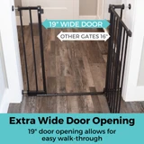 StepSafe Auto-Close Gate Black: Extra wide door opening - 19" door opening allows for easy walk-through. 19" wide door, other gates only 16".
