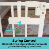 StepSafe Extra-Wide Auto-Close Gate: Swing Control - optional swing control stopper prevents gate from swinging over the stairs. 