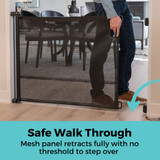 SmartFit Retractable Mesh Gate  Gray: Safe Walk Through - mesh panel retracts fully with no threshold to step over.