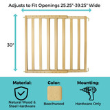 LuxeCraft Wood Gate Beechwood: Adjusts to fit openings 25.25" - 39.25" wide, 30" tall, material natural wood & steel hardware, color beechwood, mounting hardware only. 