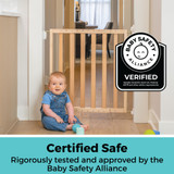 LuxeCraft Wood Gate Beechwood: Certified safe - rigorously tested and approved by the Baby Safety Alliance. Baby Safety Alliance Verified seal. 