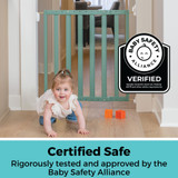 LuxeCraft Wood Gate Jack Pine Green: Certified safe - rigorously tested and approved by the Baby Safety Alliance. Baby Safety Alliance Verified seal. 