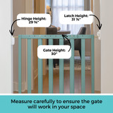 LuxeCraft Wood Gate Jack Pine Green: Measure carefully to ensure the gate will work in your space. Gate height: 30", Hinge height: 29 5/8", Latch height: 31 7/8".