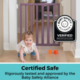 LuxeCraft Wood Gate Plum Purple: Certified safe - rigorously tested and approved by the Baby Safety Alliance. Baby Safety Alliance Verified seal. 