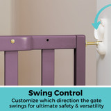 LuxeCraft Wood Gate Plum Purple: Swing control - customize which direction the gate swings for ultimate safety and versatility.