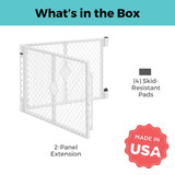 Superyard Two-Panel Extension Dove White: What's in the box - 2 panel extension, 4 skid-resistant pads. Made in USA.