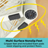 Superyard Two-Panel Door Extension Dove White: Multi-Surface Nonslip Feet - gripper feet and included foam pads resist slipping and protect floors.