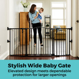 Deluxe Décor Universal Fit Gate Black: Stylish wide baby gate - elevated design meets dependable protection for larger openings.