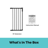 Deluxe Décor Universal Fit Gate Black 15" 6-Bar Extension: What's in the box - 15" extension, instruction manual.