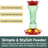 Emerald Blossom 20 oz. Hummingbird Feeder: Simple & Stylish Feeder - 24 oz. capacity feeder includes a decorative plastic reservoir and all-weather durability. 24 oz. nectar capacity, Easy nectar monitoring, Durable & ant resistant