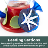 Midnight Blue Glass 24 oz. Hummingbird Feeder: Feeding Stations - four feeding stations with vibrant blue and white flowers allow more birds to perch.