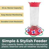Lavender Bloom 32 oz. Hummingbird Feeder: Simple & Stylish Feeder - 32 oz. capacity feeder includes a decorative plastic reservoir and all-weather durability. 32 oz. nectar capacity, Easy nectar monitoring, durable & ant-resistant