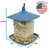 North States Garden Pavilion Birdfeeder Vallarta Blue: Made in USA. Dimensions - 10.75" tall, 8.5" wide, 8.5" long.
